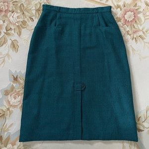 Teal green and black houndstooth wool skirt size large